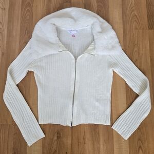 No Boundaries Furr Trim Ribbed Sweater Women's M Mean Girls Y2K Baddie Festival